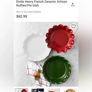 Emile Henry EH Made in France Ceramic Ruffled Pie Dish (Red) Williams Sonoma